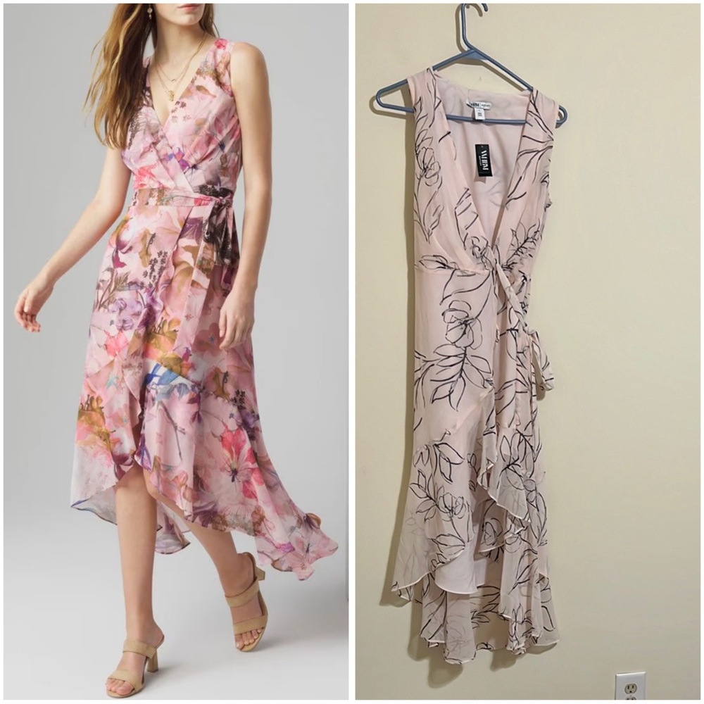 NEW WHBM SL Surplice wrap Alfani Pink Floral Wrap Midi Dress size 0